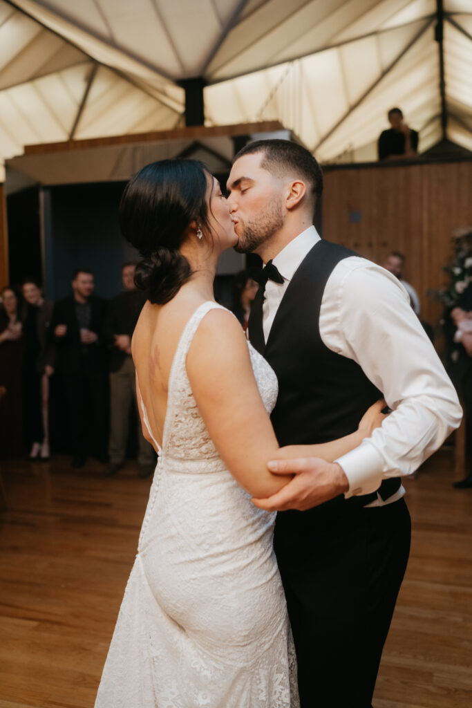 couple celebrating their wedding at la toundra in park Jean drapeau