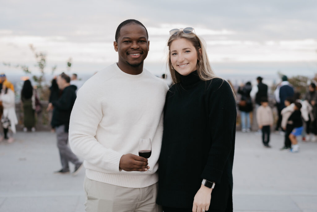 Engaged couple sharing a joyful moment after a surprise proposal in Montreal